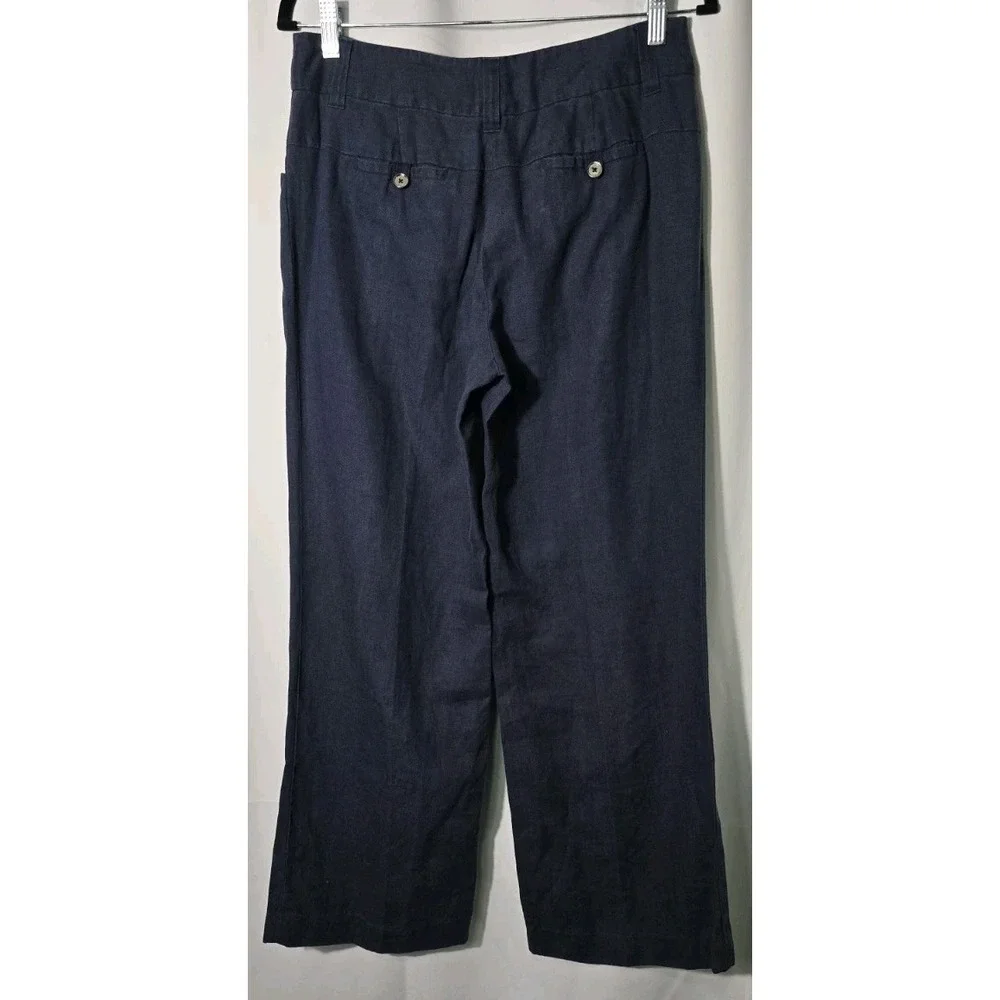 Michael Kors Linen Wide Leg Pants Women's Size 8‎ Blue Casual Summer Lagenlook